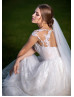 Boat Neck Ivory Lace Tulle Keyhole Back Outdoor Wedding Dress